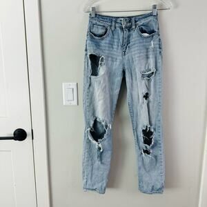 Eunina light wash distressed super high rise mom jean crop woman’s 1